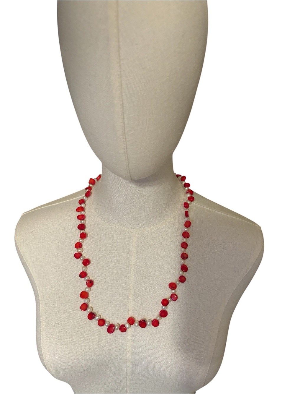 Natural coral stone & pearl necklace